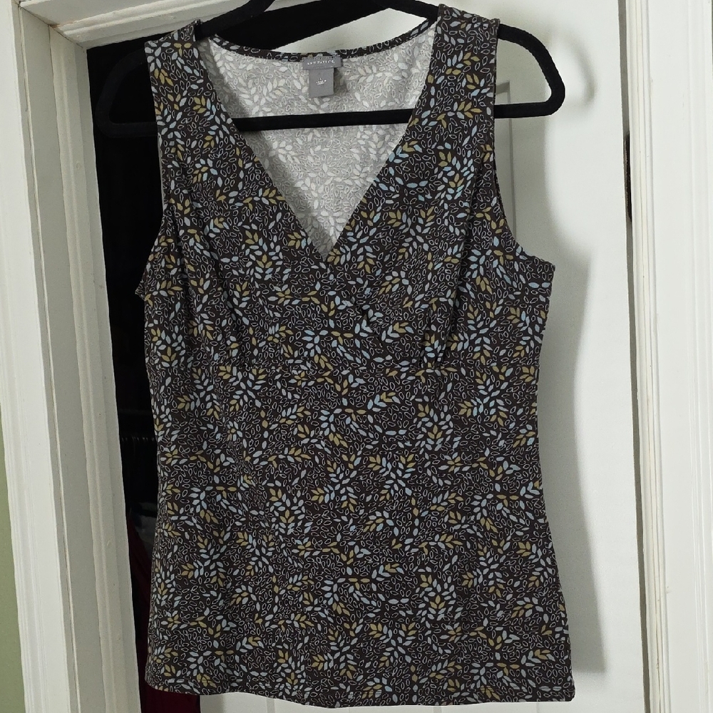 Ann Taylor Black and Blue Floral Blouse